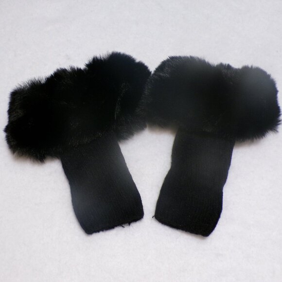 NEW Faux Fur Black Boot Toppers Ribbed Knit - Picture 3 of 5